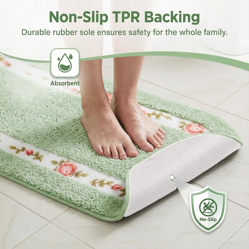 Stay Young Decorative Rose Flower Area Rug,Bedroom Living Room Bathroom Rugs,Bath Mat Kitchen Mat,Cute Floral Design,Super Soft and Non Slip,Green 17.71 x 49.21 Inch - Image 4